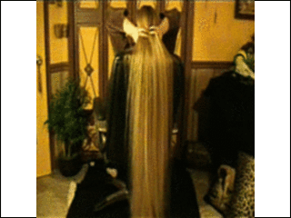 Hair 63 inches sitting in chair