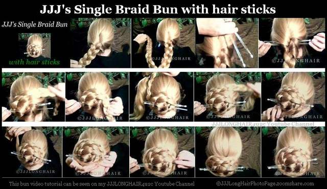 single braid bun with sticks