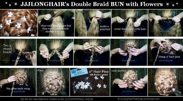 double braid flower bun 15 pix w info